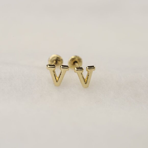 14K Solid Gold Initial Stud Earrings • Perfect Gift For Girls & Teens. - Picture 13 of 13